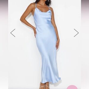 Hello Molly Satin Blue Maxi Dress, size Small